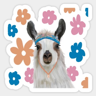 Llama | Cute Llama | Bohemian Llama on Retro flowers Sticker